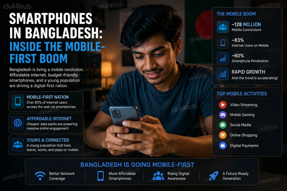 A young person in Bangladesh using a smartphone as their main internet device